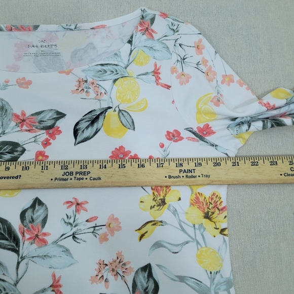 TALBOTS Women's Size Medium Pink Yellow Orange Floral Pattern Soft - Pima Cotton - Picture 6 of 10